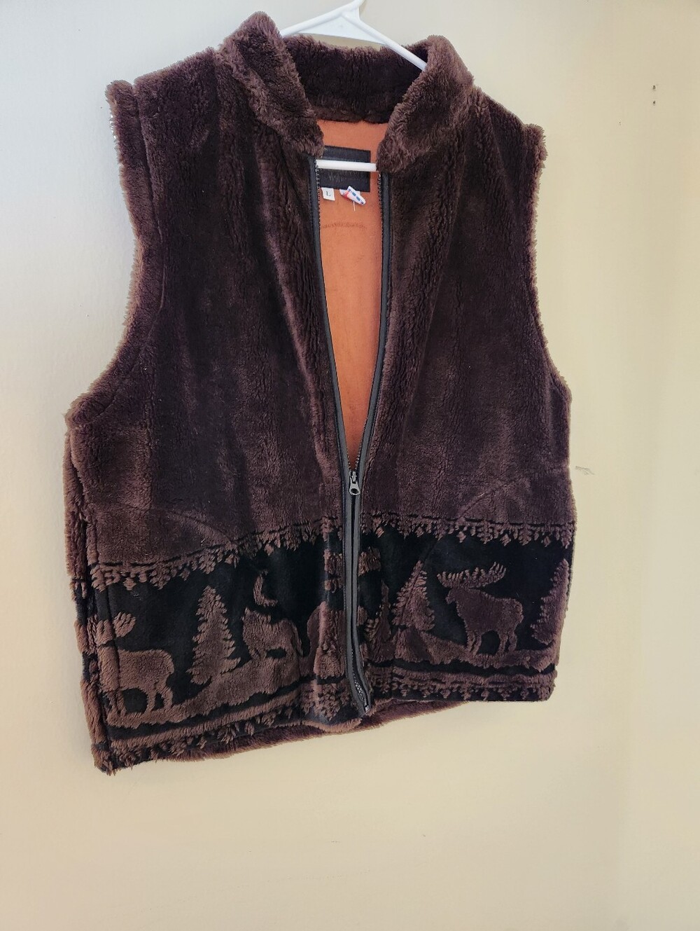 Images In Fur By Bear Ridge Plush Faux-Fur Brown Zip Front Vest L Large